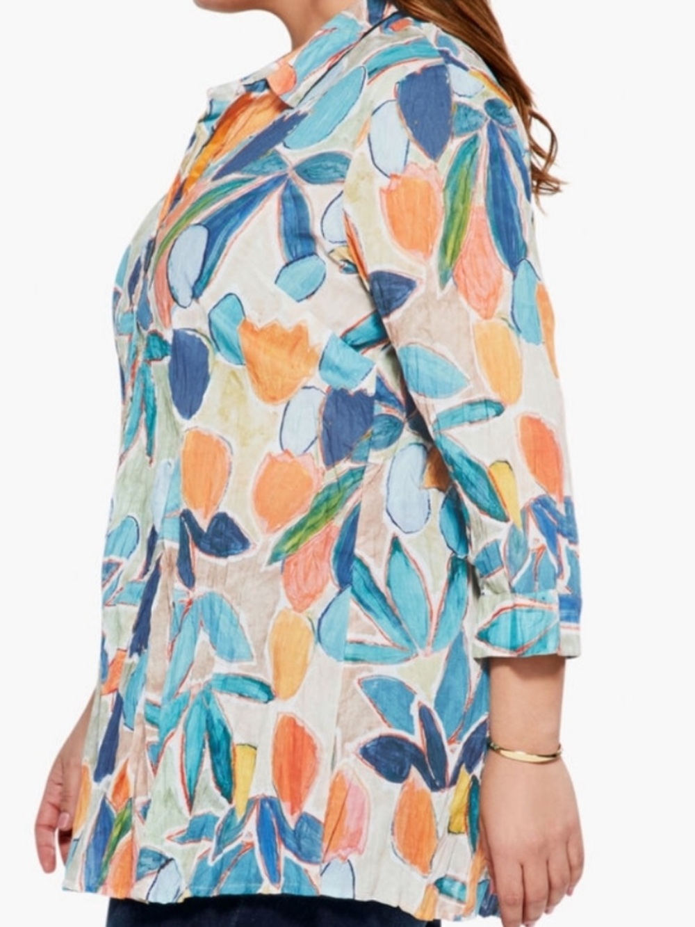 Nic + Zoe Floral Citrus Grove Button Up Tunic Top Size XS Watercolor Artsy - Picture 3 of 12
